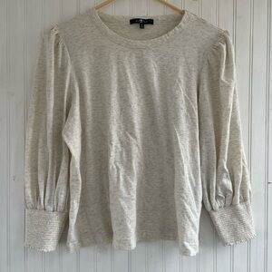 7 for all Mankind Women's Cream Puff Shoulder Long Sleeve Smocked Tee Size Large